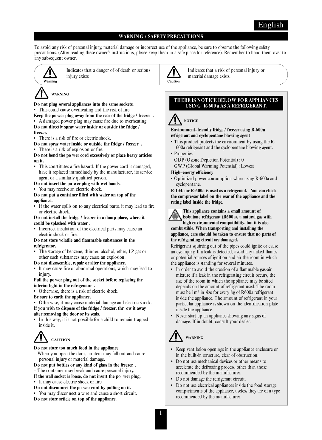 Daewoo ERF-39.M manual Do not plug several appliances into the same sockets, Do not insert the po wer plug with wet hands 