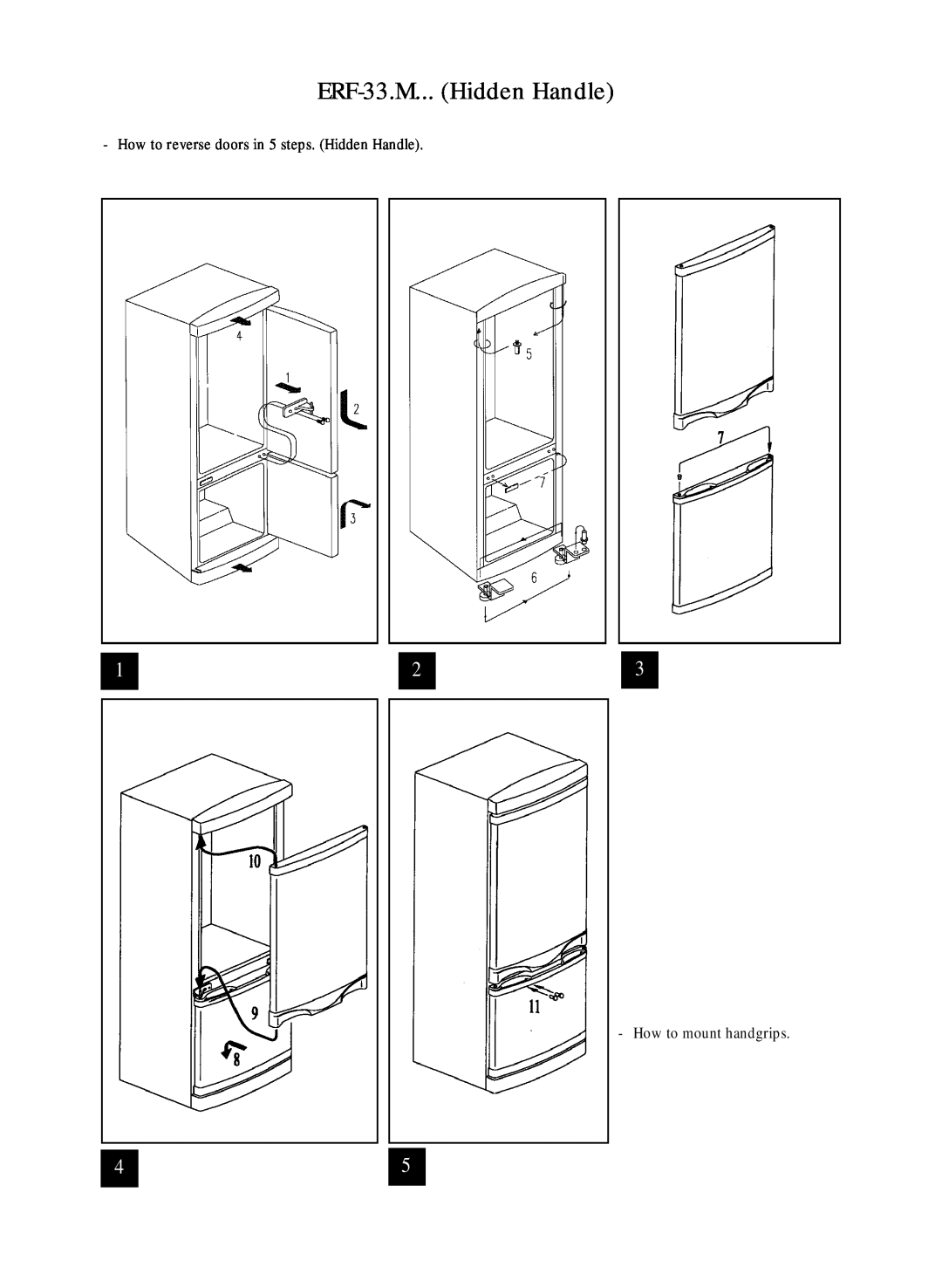 Daewoo ERF-41.M manual ERF-33.M... Hidden Handle, How to reverse doors in 5 steps. Hidden Handle, How to mount handgrips 