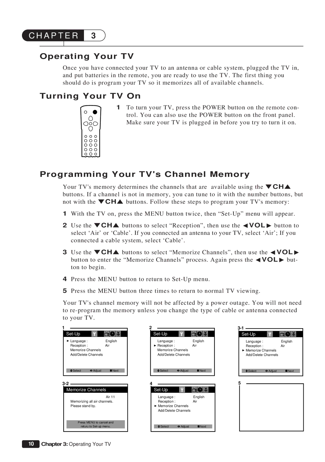 Daewoo ET 13P2, ET 19P2 instruction manual Turning Your TV On, Programming Your TVs Channel Memory 