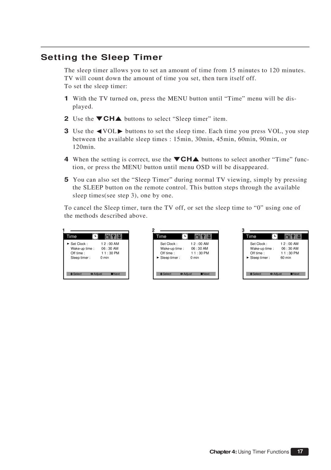 Daewoo ET 19P2, ET 13P2 instruction manual Setting the Sleep Timer 