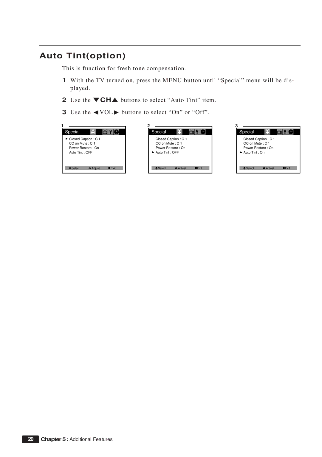 Daewoo ET 13P2, ET 19P2 instruction manual Auto Tintoption 