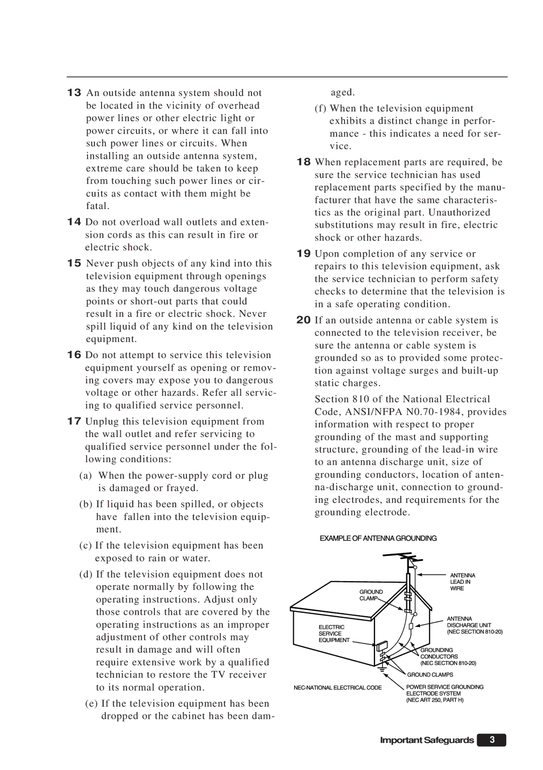 Daewoo ET 19P2, ET 13P2 instruction manual Important Safeguards 