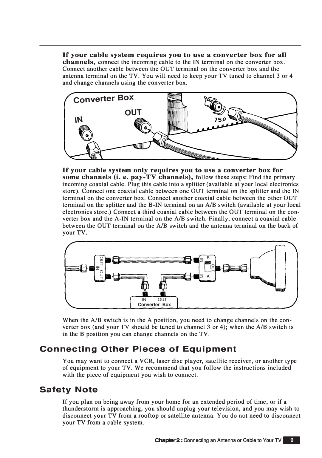 Daewoo ET 19P2, ET 13P2 instruction manual Converter, Connecting Other Pieces of Equipment, Safety Note, Out Out In, In Out 
