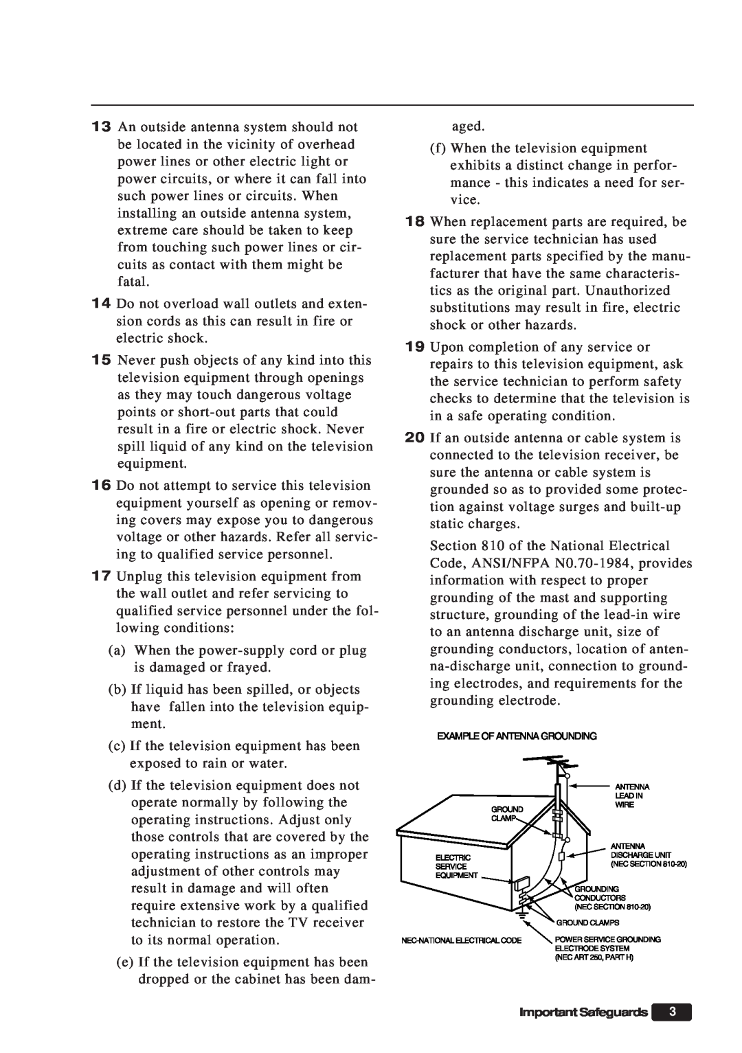 Daewoo ET 19P2, ET 13P2 instruction manual a When the power-supply cord or plug is damaged or frayed 