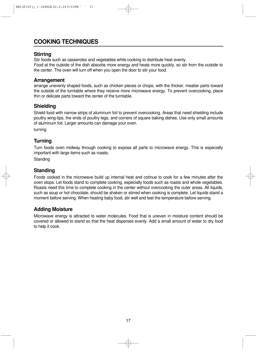 Daewoo EW13F1ST manual Cooking Techniques, Stirring 