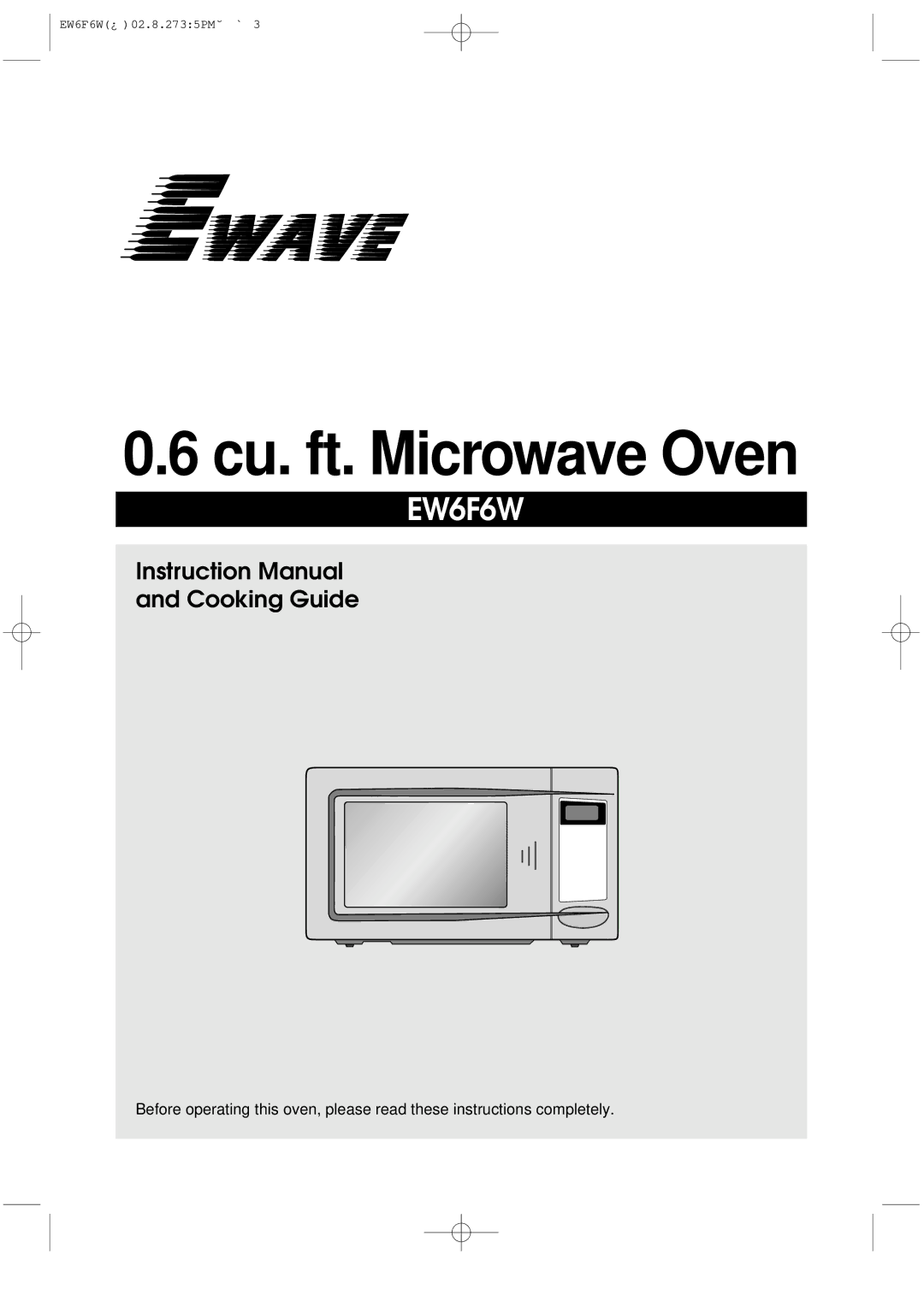 Daewoo EW6F6W instruction manual Cu. ft. Microwave Oven 