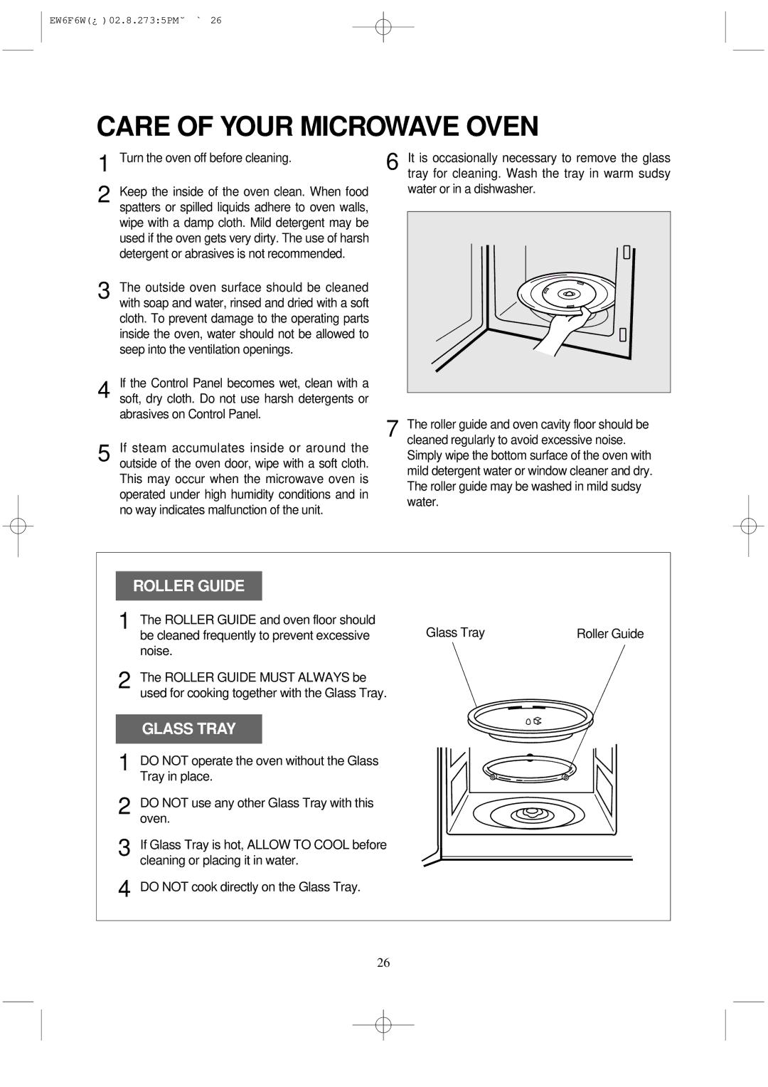 Daewoo EW6F6W instruction manual Care of Your Microwave Oven, Turn the oven off before cleaning 