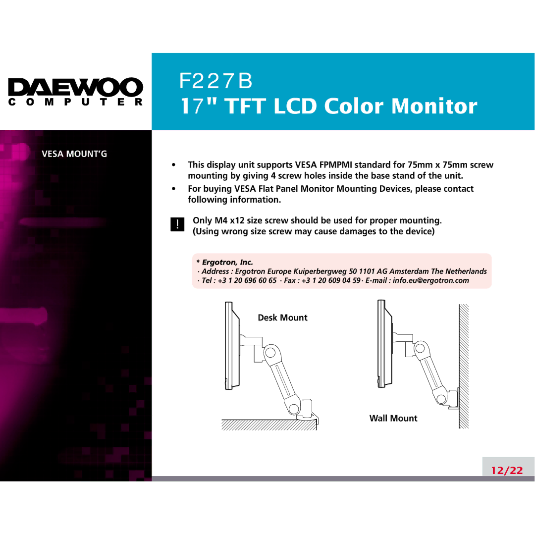 Daewoo F227B manual 12/22 