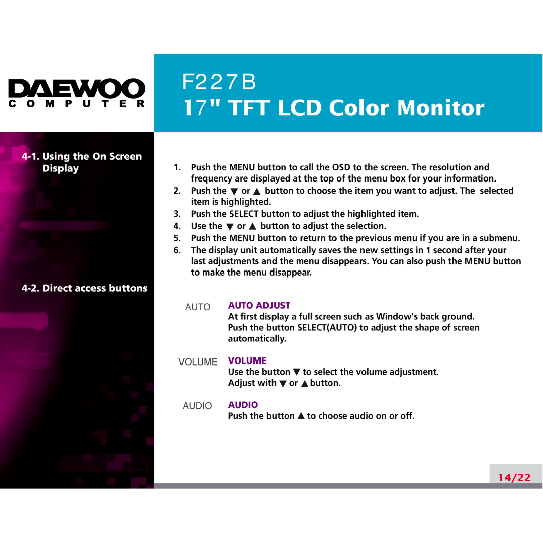 Daewoo F227B manual 14/22 