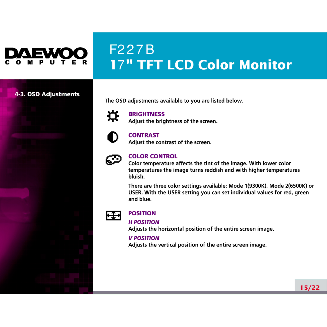 Daewoo F227B manual 15/22 