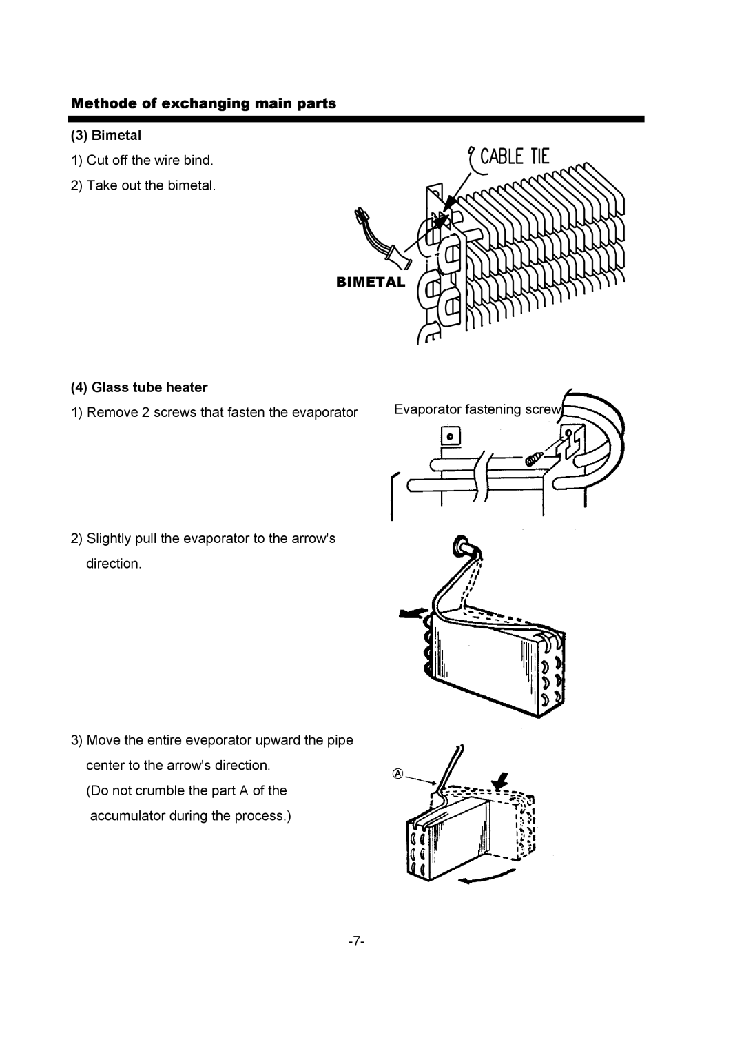 Daewoo FR-330 service manual Methode of exchanging main parts Bimetal, Glass tube heater 