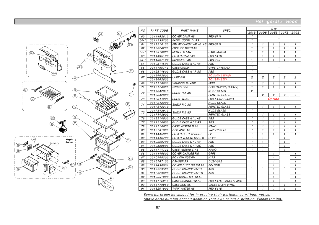 Daewoo frs20 manual Refrigerator Room 