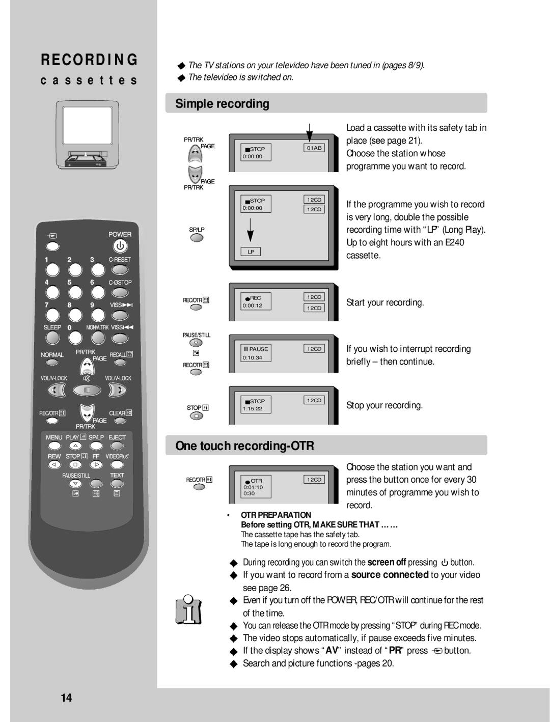 Daewoo GB14F8T1, GB20F8T2, GB21F1T2 instruction manual Simple recording, Start your recording, Stop your recording, Record 