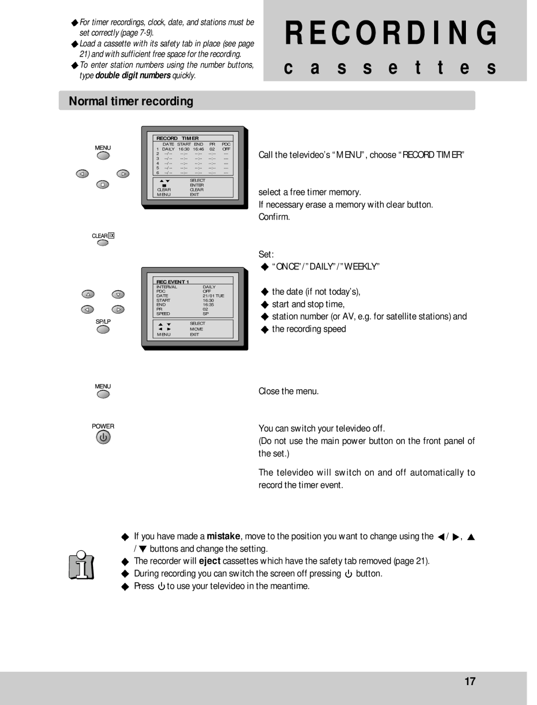 Daewoo GB14F8T1, GB20F8T2, GB21F1T2 instruction manual Normal timer recording, Press to use your televideo in the meantime 