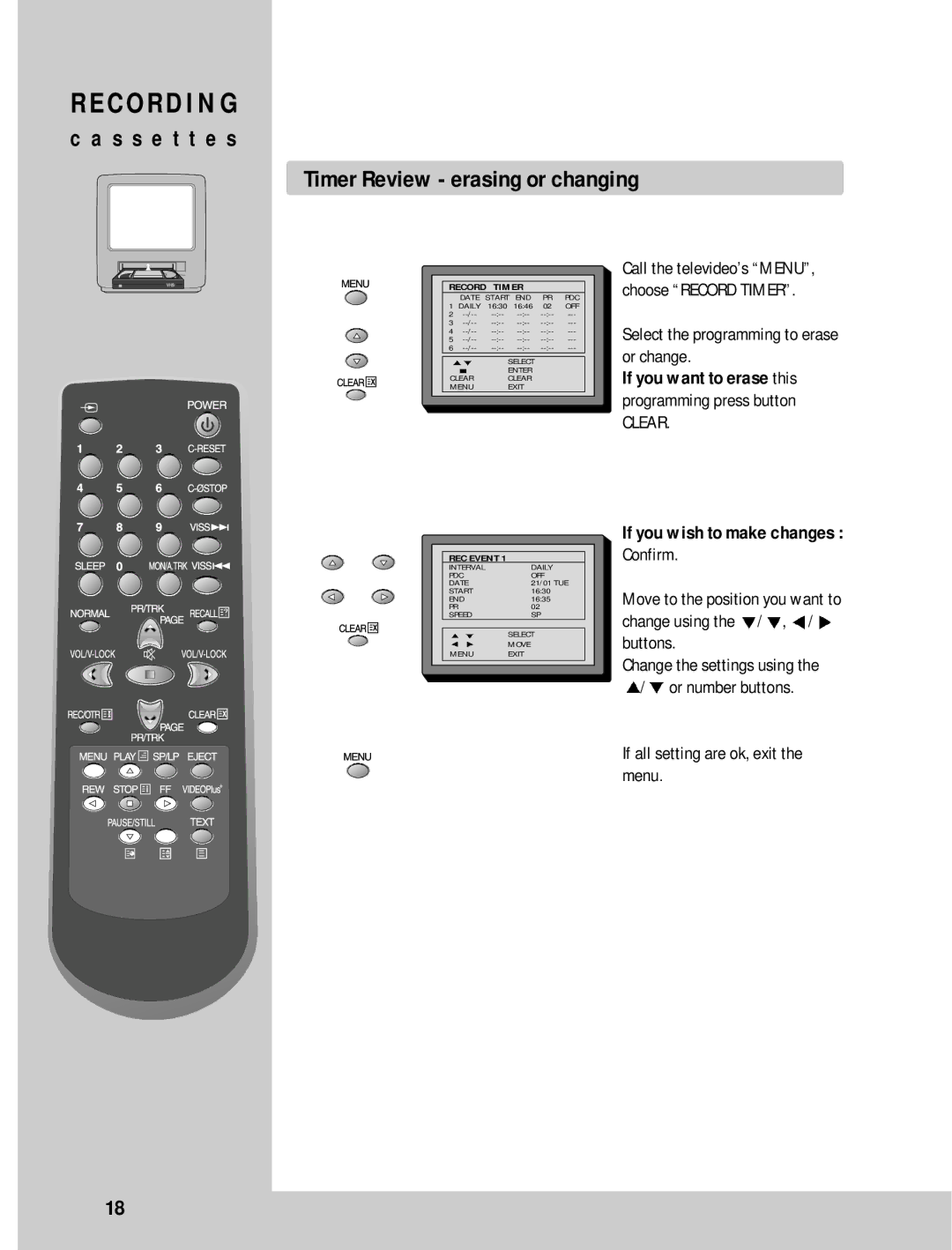 Daewoo GB20F8T2, GB14F8T1, GB21F1T2 S s e t t e s Timer Review erasing or changing, If you want to erase this 