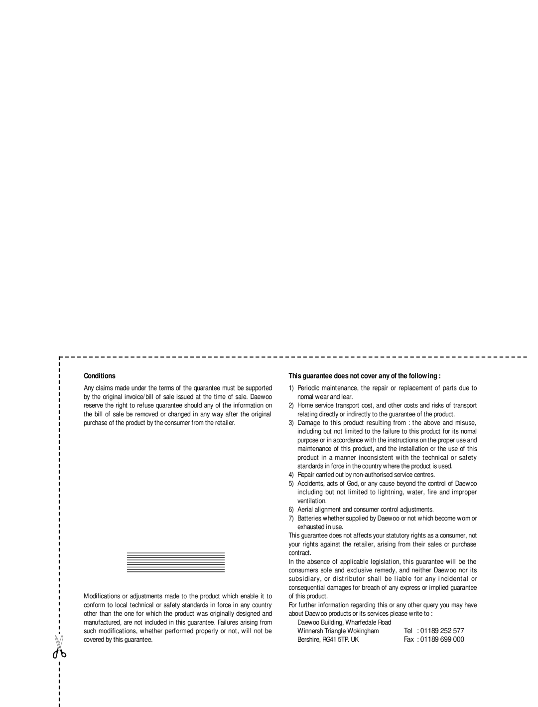 Daewoo GB21F1T2, GB14F8T1, GB20F8T2 instruction manual Conditions 