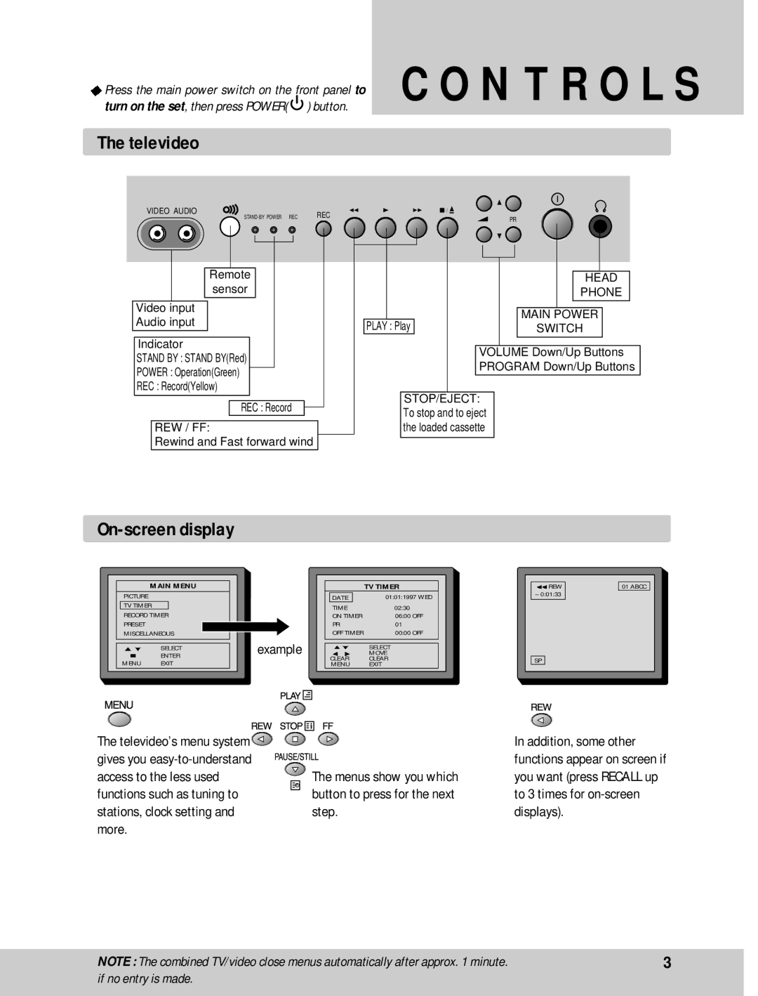 Daewoo GB20F8T2 Televideo, On-screen display, Example, More Menus show you which button to press for the next step 