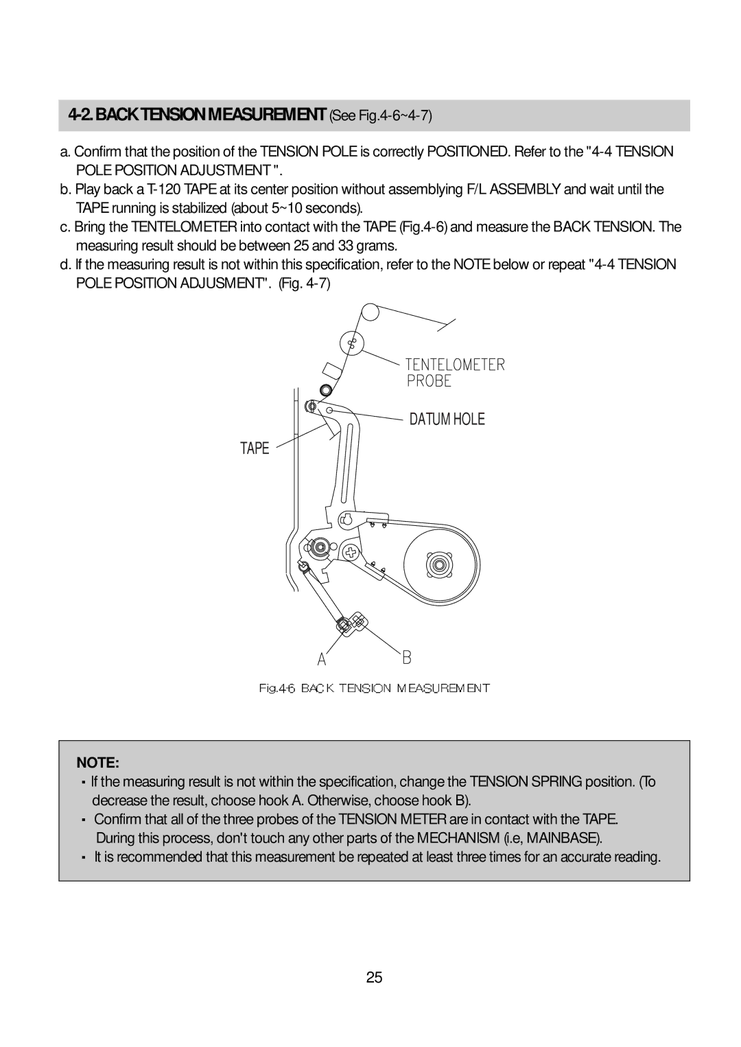 Daewoo K3050MECHA service manual BACKTENSIONMEASUREMENTSeeFig.4-6~4-7, Datum Hole Tape 