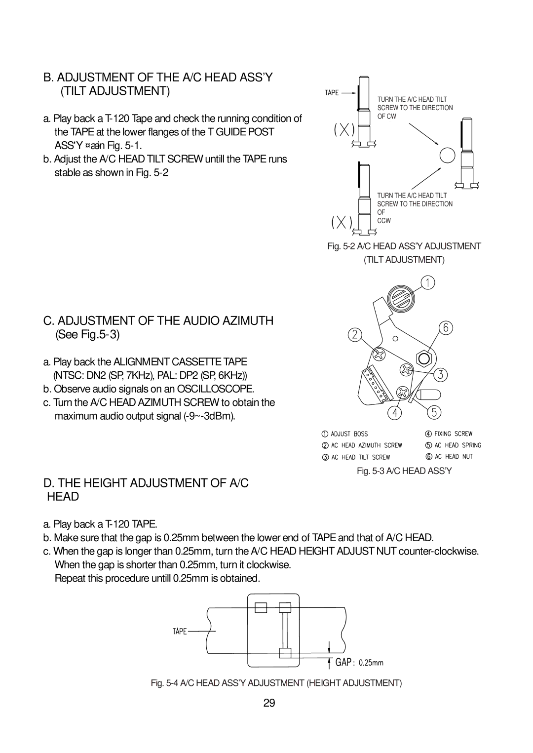 Daewoo K3050MECHA service manual Adjustment of the A/C Head Assy Tilt Adjustment 