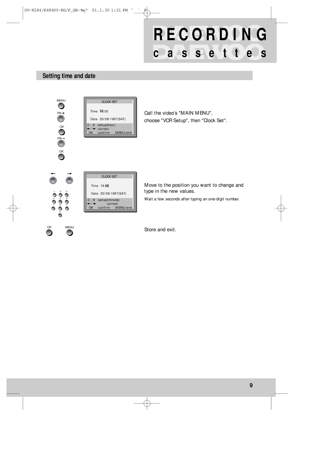 Daewoo K480, DV-K280 instruction manual S s T e s, Setting time and date, Store and exit 