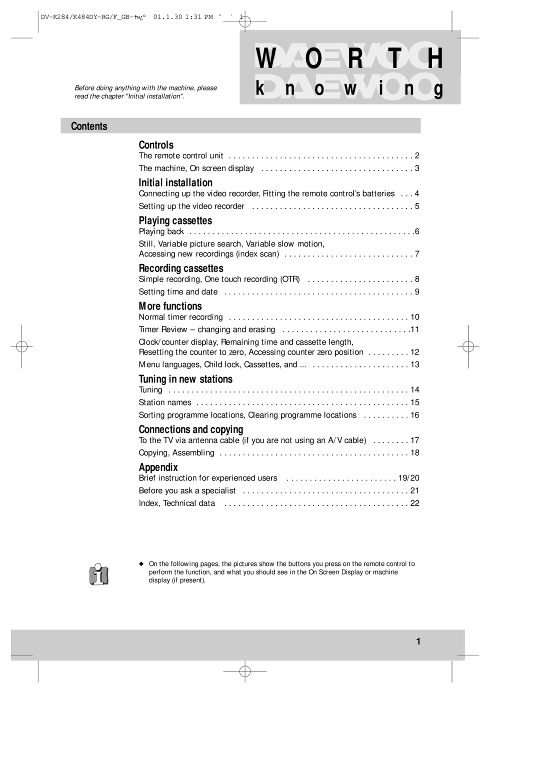 Daewoo K480, DV-K280 instruction manual O w i n g 