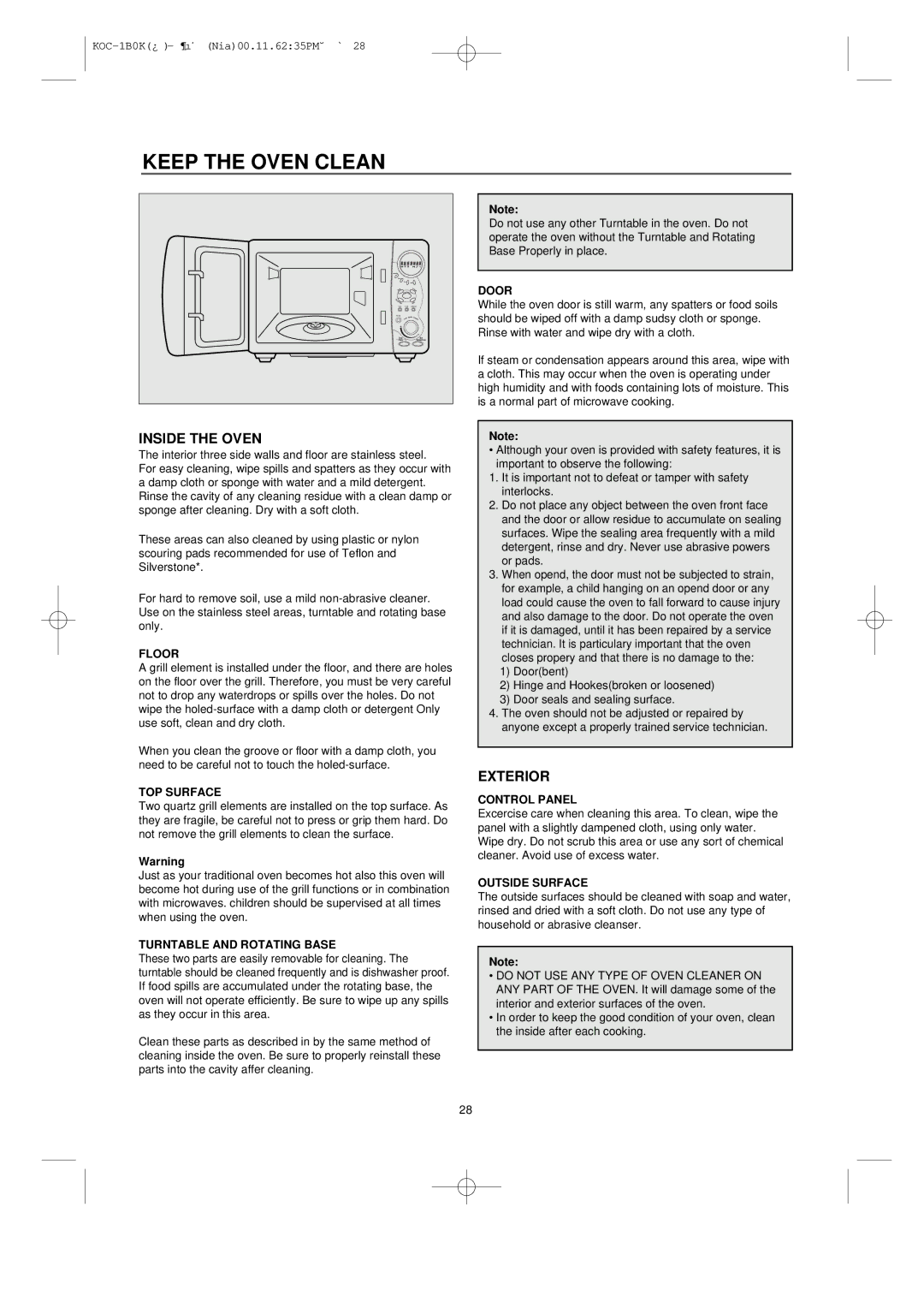 Daewoo KOC-1B0K owner manual Keep the Oven Clean 