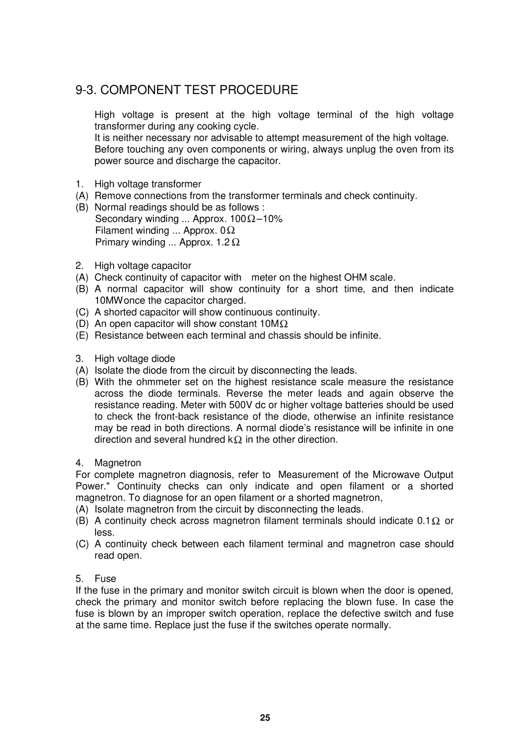 Daewoo KOC-1B0K0S service manual Component Test Procedure 