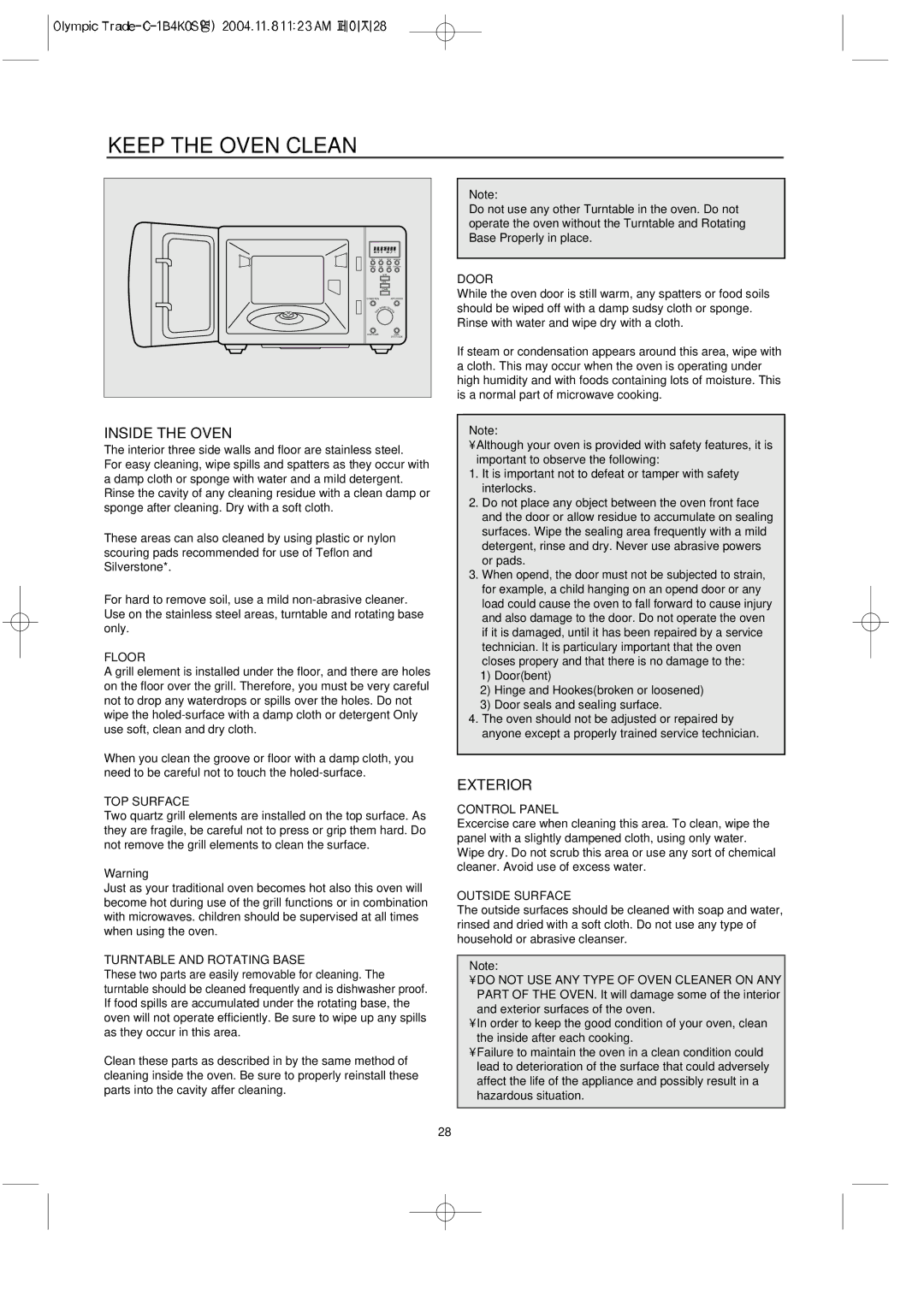 Daewoo KOC-1B4K owner manual Keep the Oven Clean 