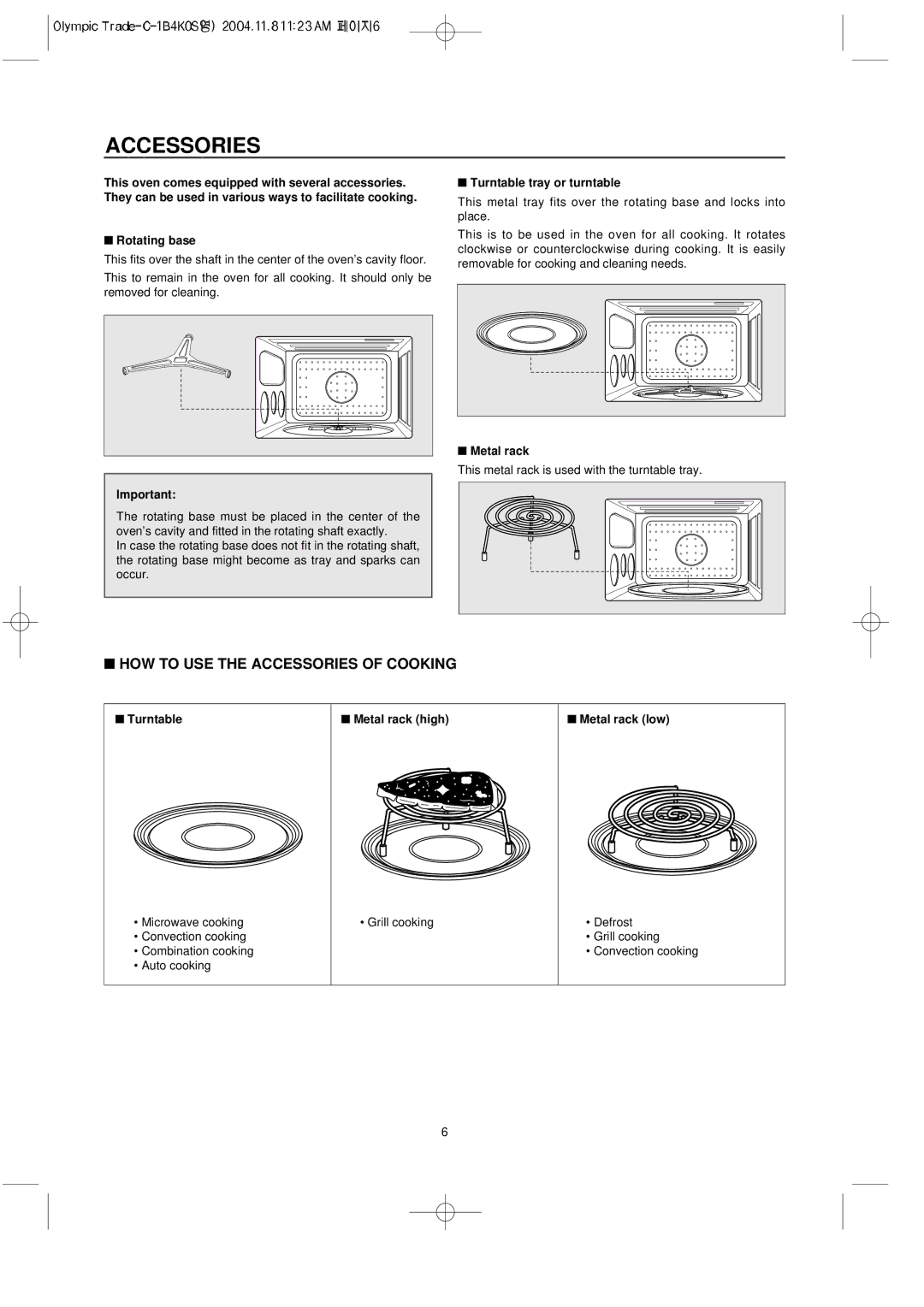 Daewoo KOC-1B4K Accessories, Turntable tray or turntable, Metal rack, This metal rack is used with the turntable tray 