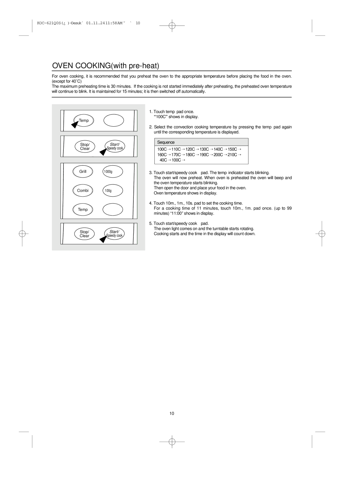 Daewoo KOC-621Q owner manual Oven COOKINGwith pre-heat 