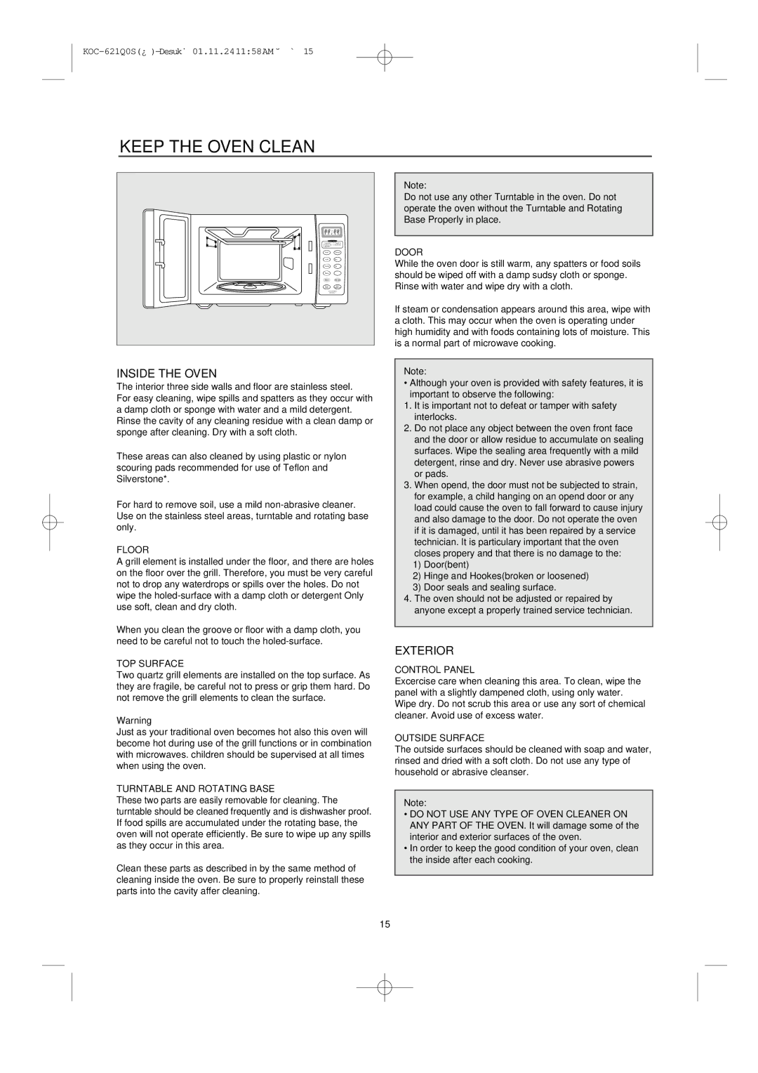 Daewoo KOC-621Q owner manual Keep the Oven Clean 