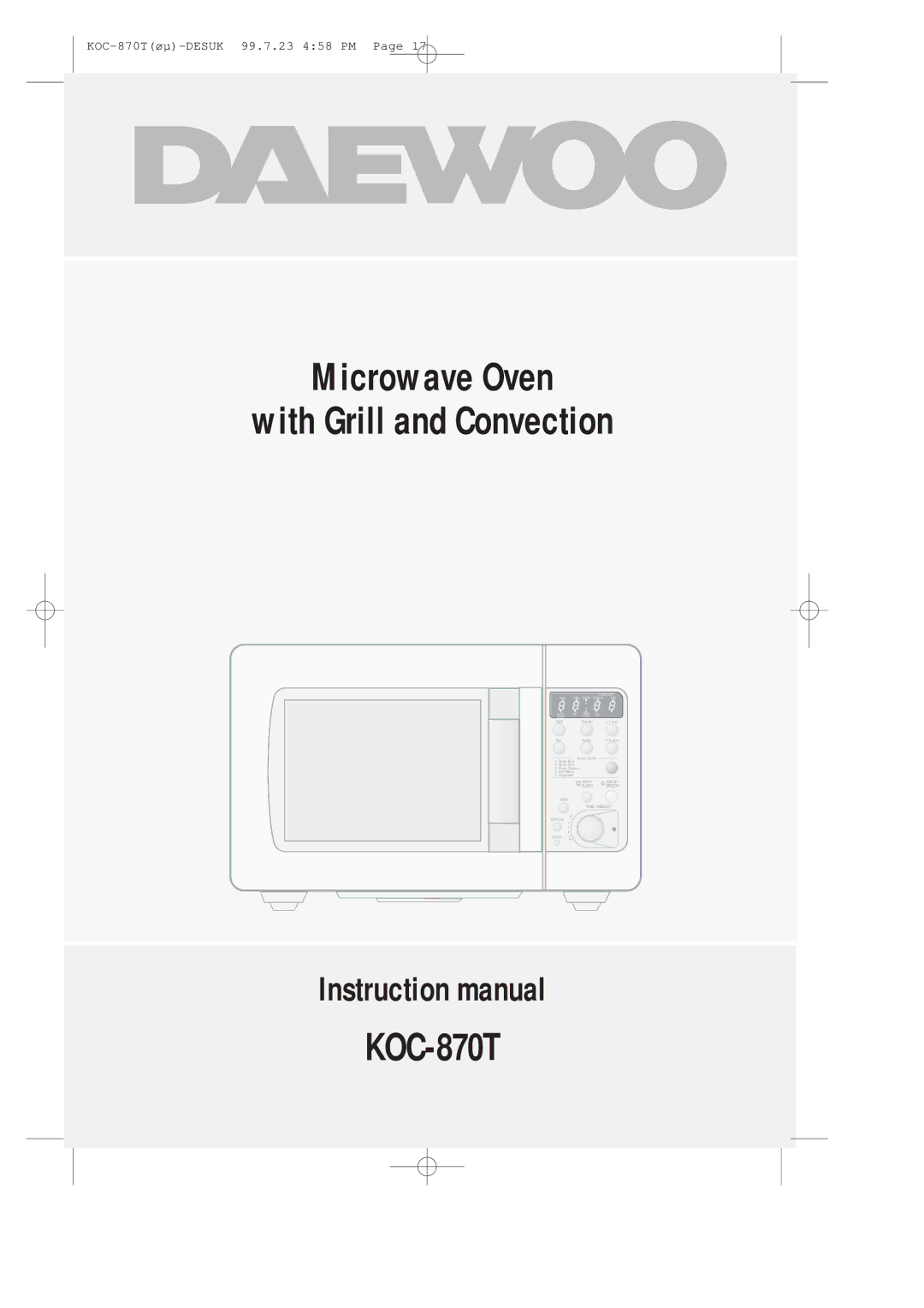 Daewoo KOC-870T instruction manual Microwave Oven With Grill and Convection 