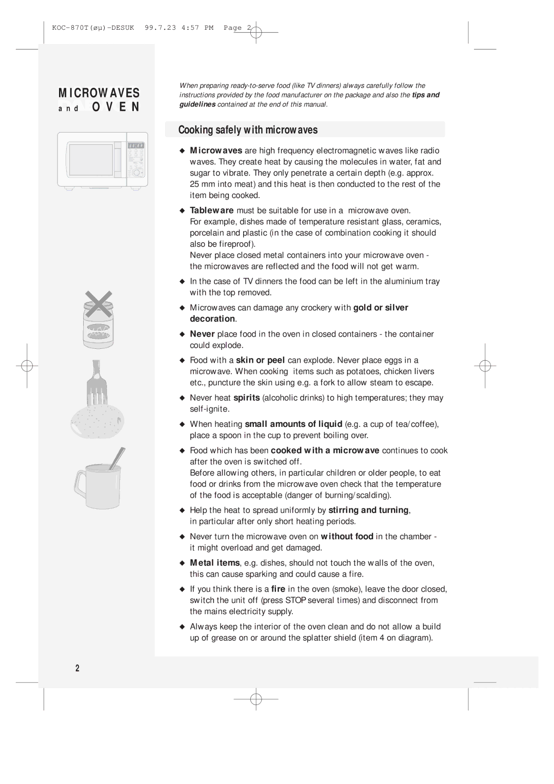 Daewoo KOC-870T instruction manual Cooking safely with microwaves, Micr O Waves a n d O V E N 