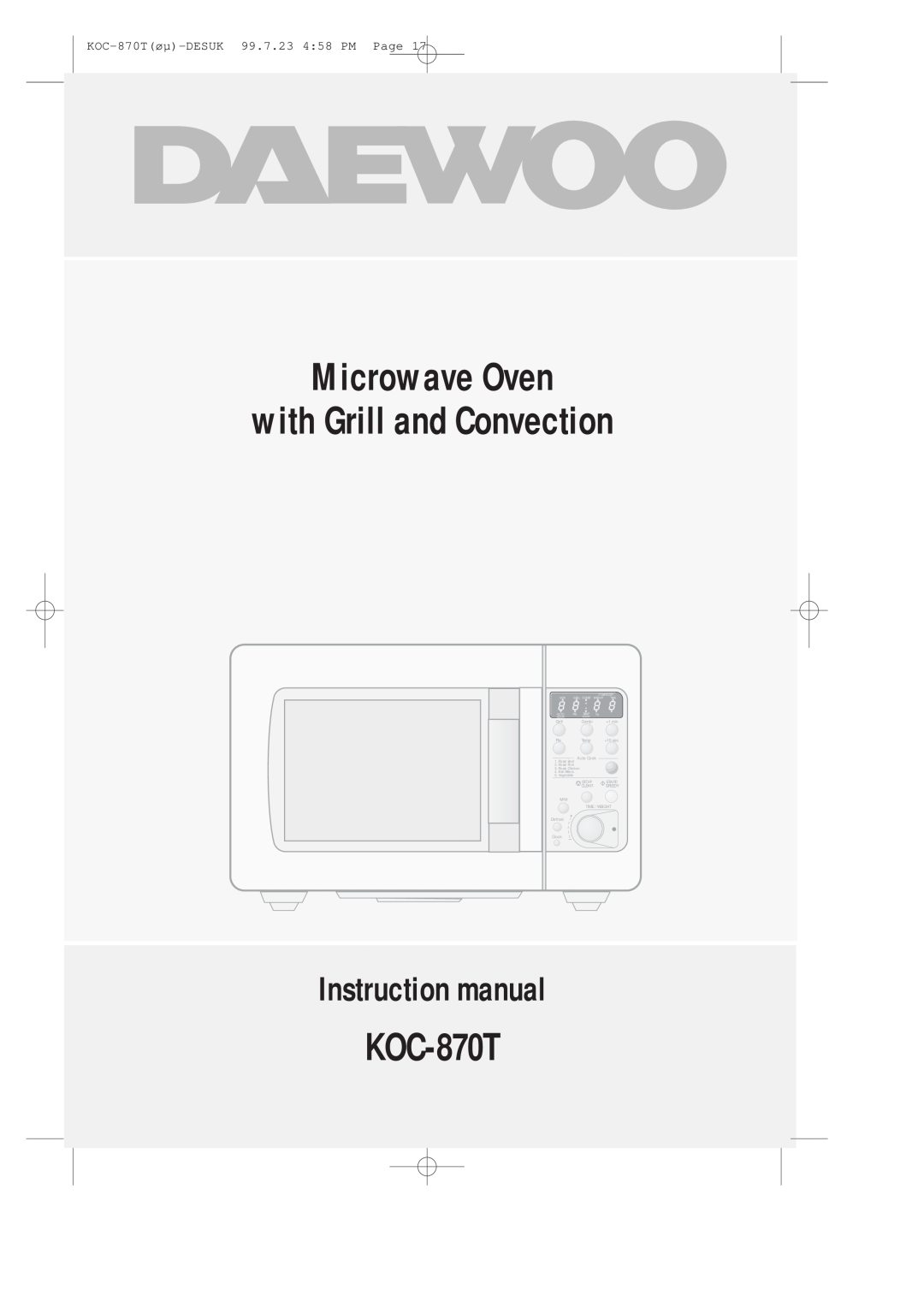 Daewoo KOC-870T instruction manual Microwave Oven with Grill and Convection, Instruction manual, Combi, +1 min, Auto Cook 