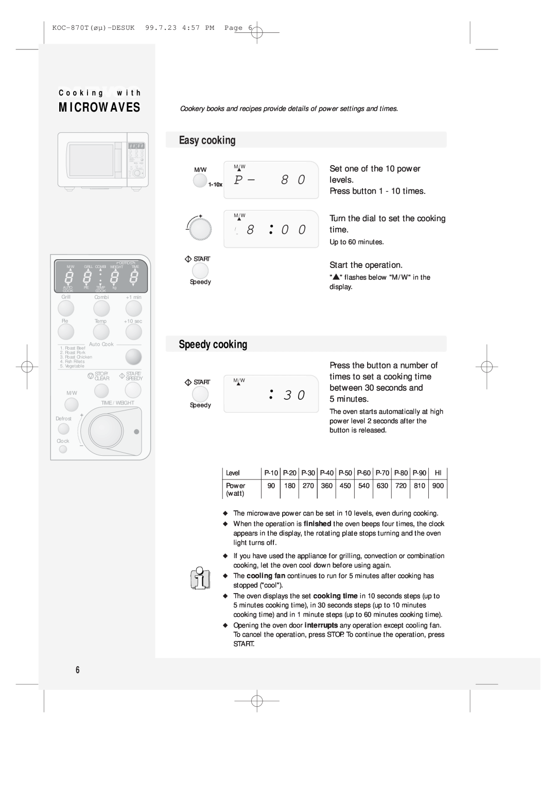 Daewoo KOC-870T instruction manual Micro Waves, Easy cooking, Speedy cooking, C o o k i n g 