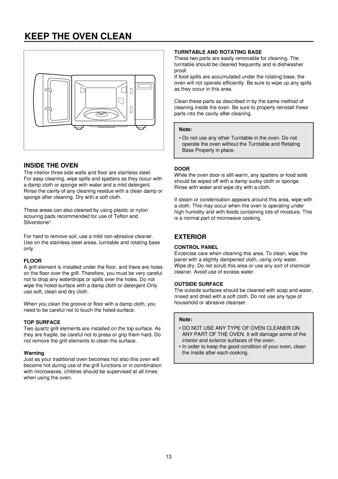 Daewoo KOC-873TSL manual Keep the Oven Clean, Inside the Oven, Exterior 