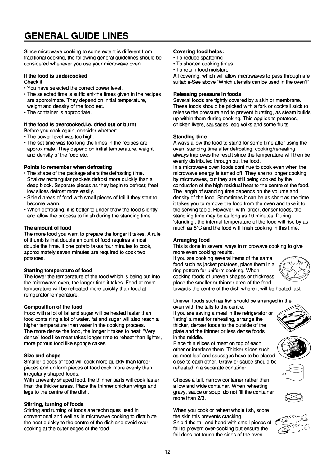Daewoo KOC-873TSL General Guide Lines, If the food is undercooked, Points to remember when defrosting, The amount of food 