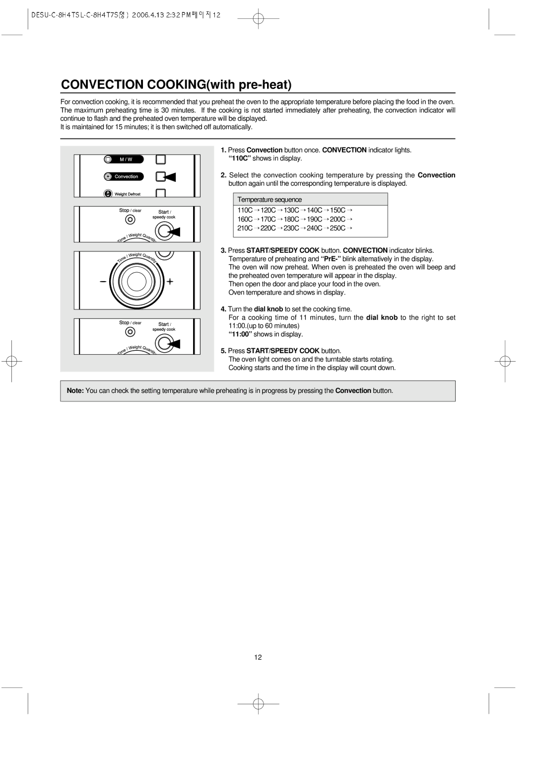 Daewoo KOC-8H4TSL owner manual Convection COOKINGwith pre-heat 