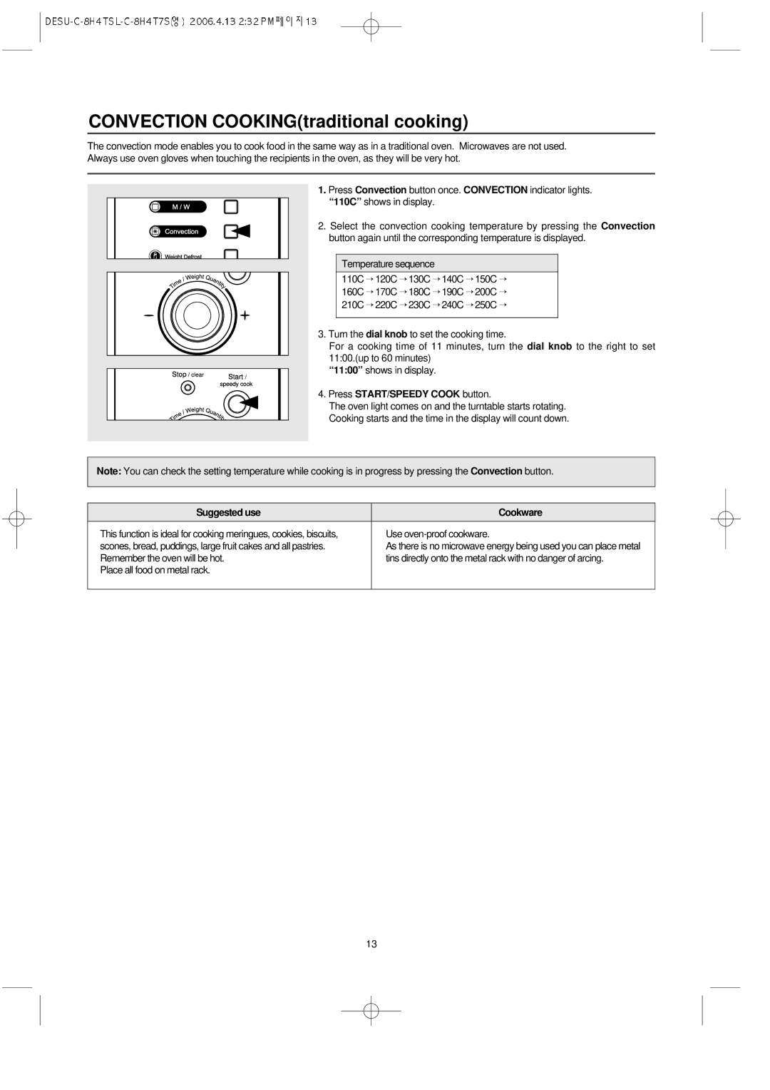 Daewoo KOC-8H4TSL owner manual Convection COOKINGtraditional cooking 