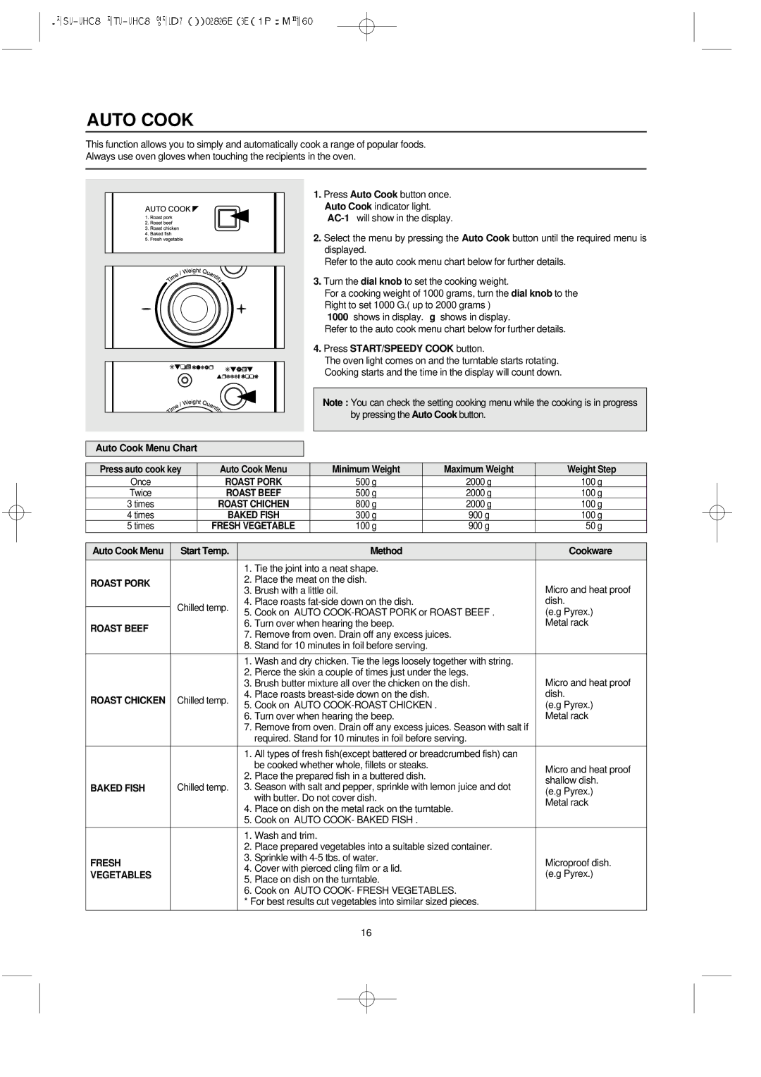 Daewoo KOC-8H4TSL owner manual Auto Cook 