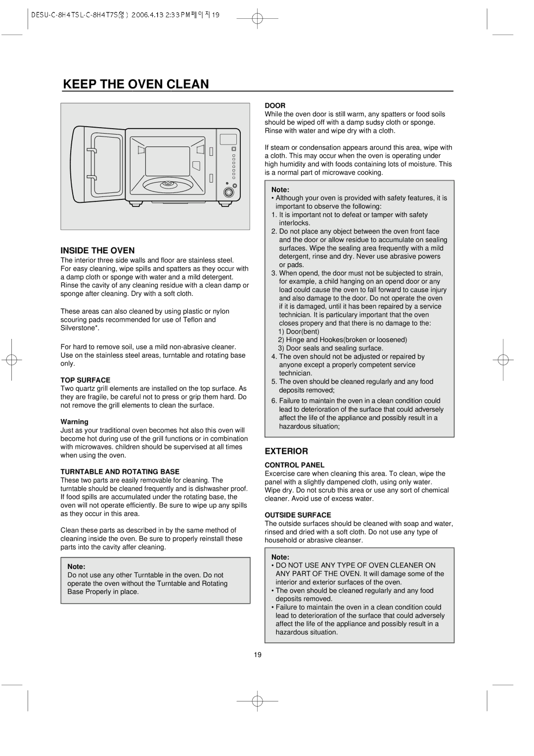 Daewoo KOC-8H4TSL owner manual Keep the Oven Clean 