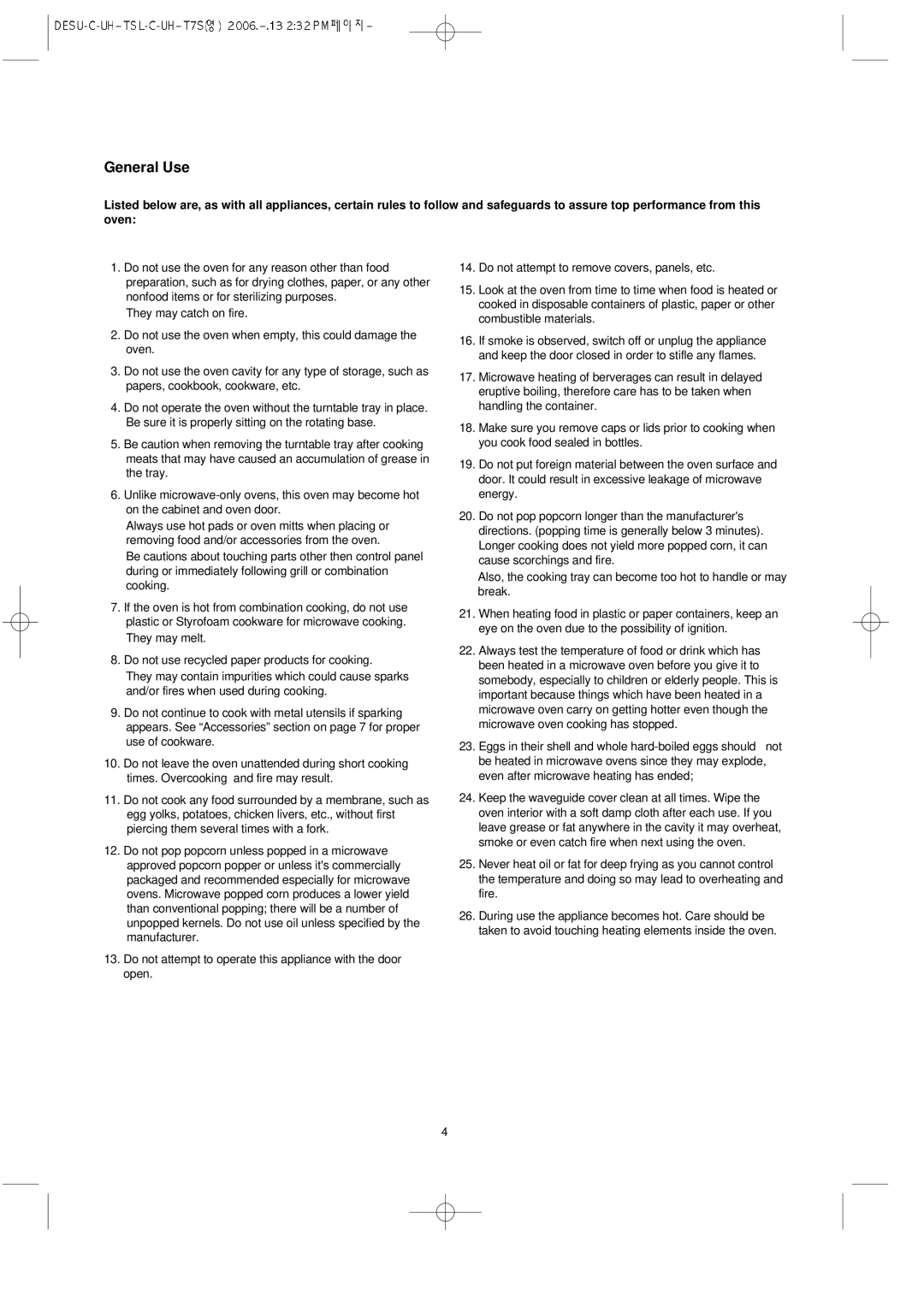 Daewoo KOC-8H4TSL owner manual General Use 