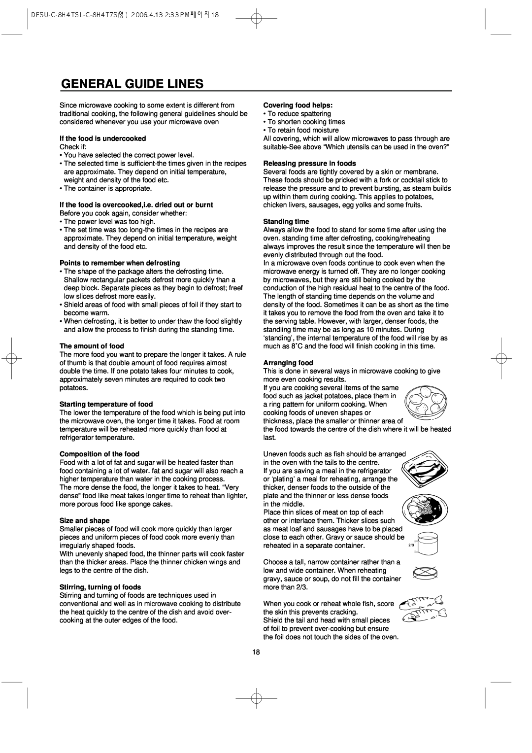 Daewoo KOC-8H4TSL General Guide Lines, If the food is undercooked, Points to remember when defrosting, The amount of food 