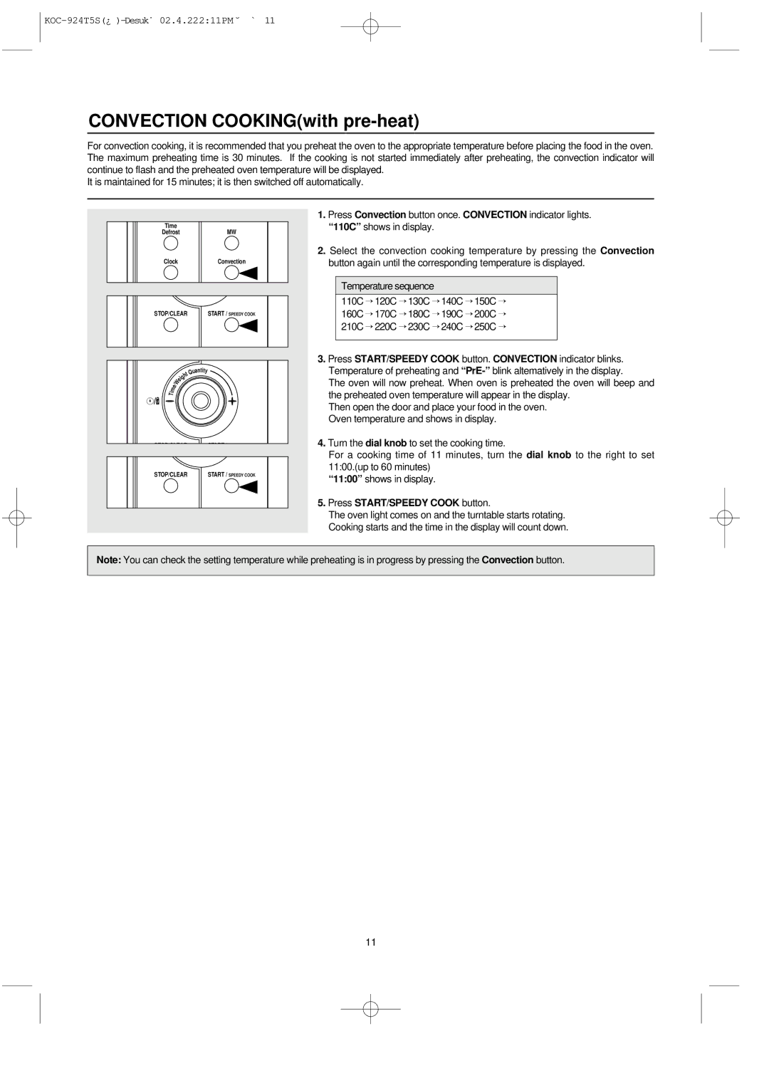 Daewoo KOC-924T owner manual Convection COOKINGwith pre-heat 