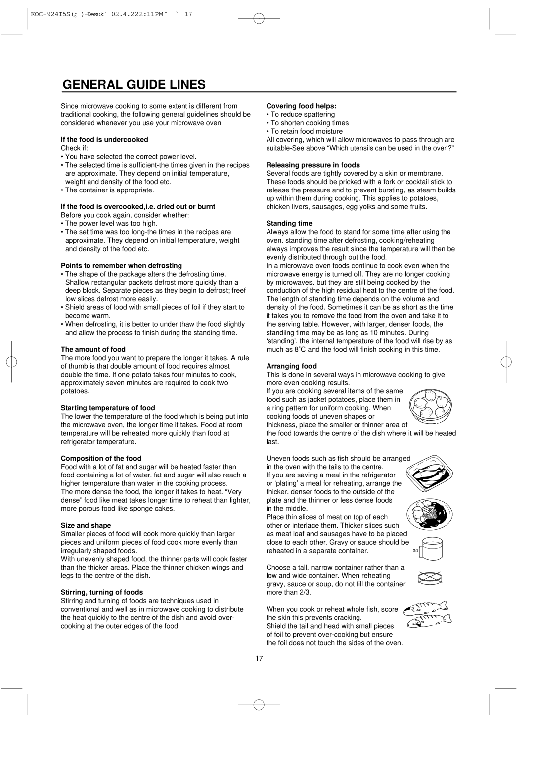 Daewoo KOC-924T owner manual General Guide Lines 