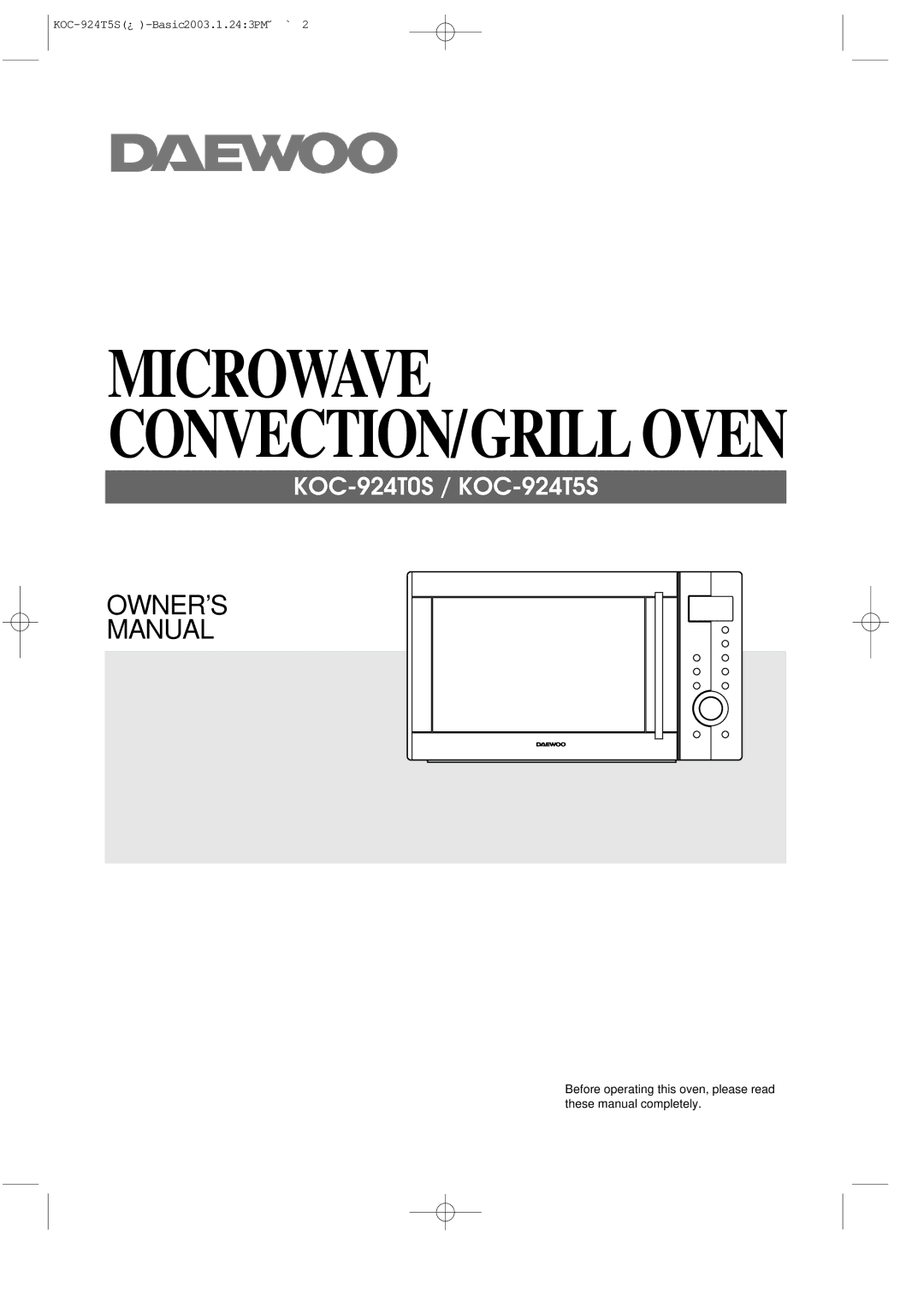 Daewoo KOC-924T5S, KOC-924T0S owner manual Microwave CONVECTION/GRILL Oven 