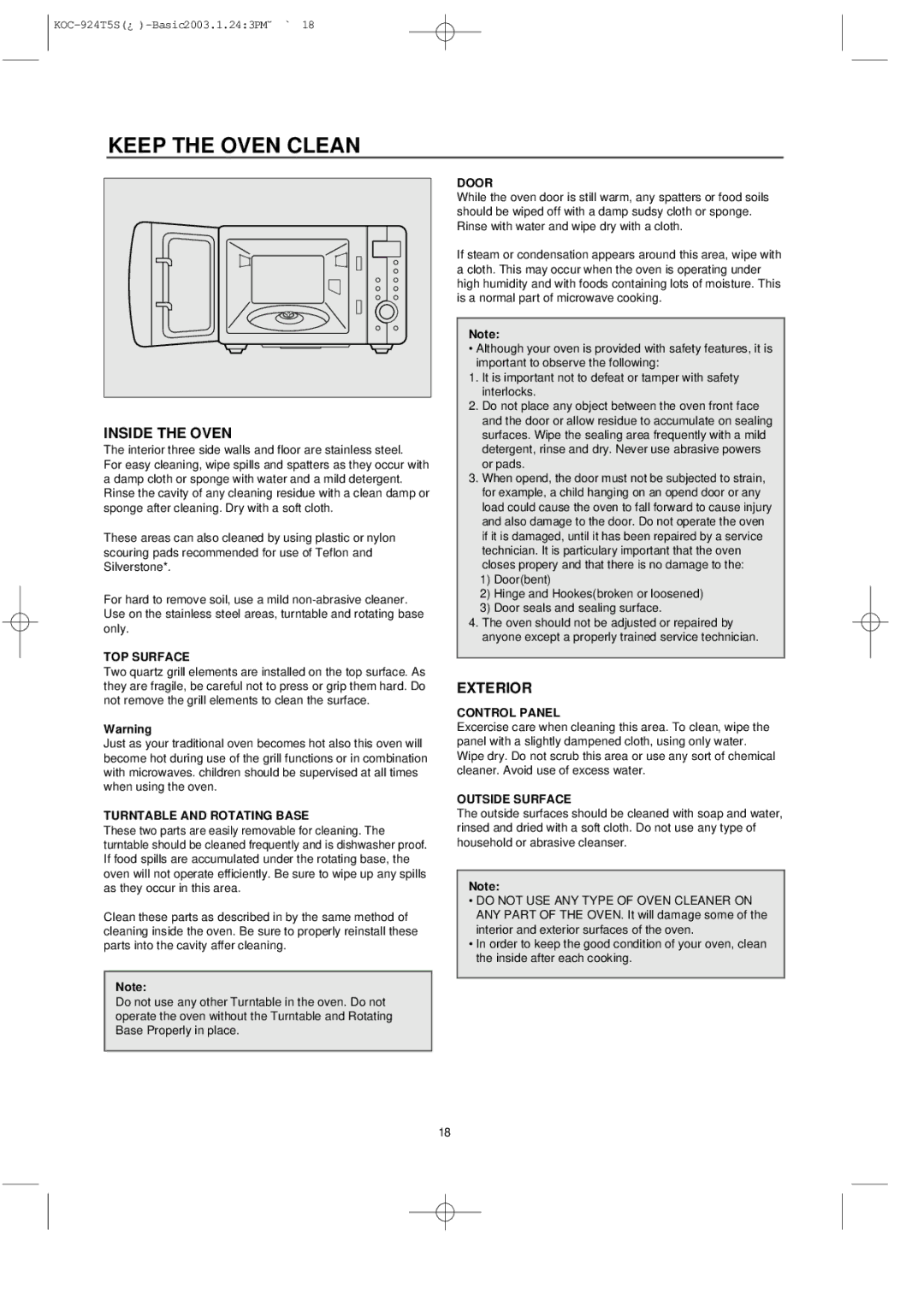 Daewoo KOC-924T5S, KOC-924T0S owner manual Keep the Oven Clean 