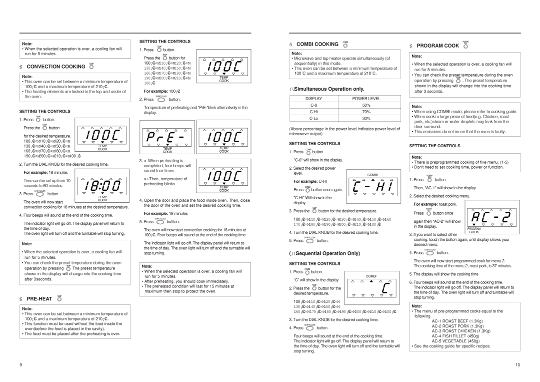 Daewoo KOC985T manual § Program Cook, § Convection Cooking, § Pre-Heat 