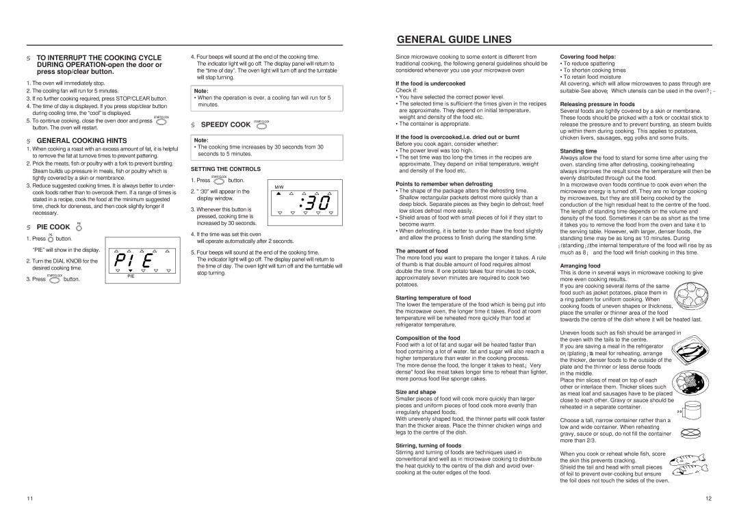 Daewoo KOC985T manual General Guide Lines, § General Cooking Hints, § Speedy Cook START/CLOCK, § PIE Cook 