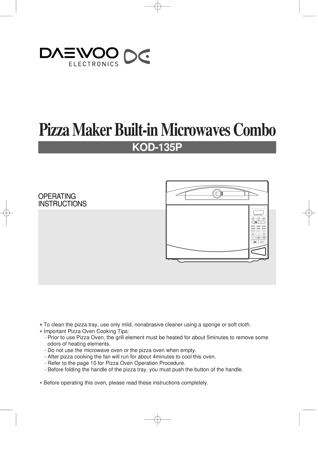 Daewoo KOD-135P manual Pizza Maker Built-in Microwaves Combo 